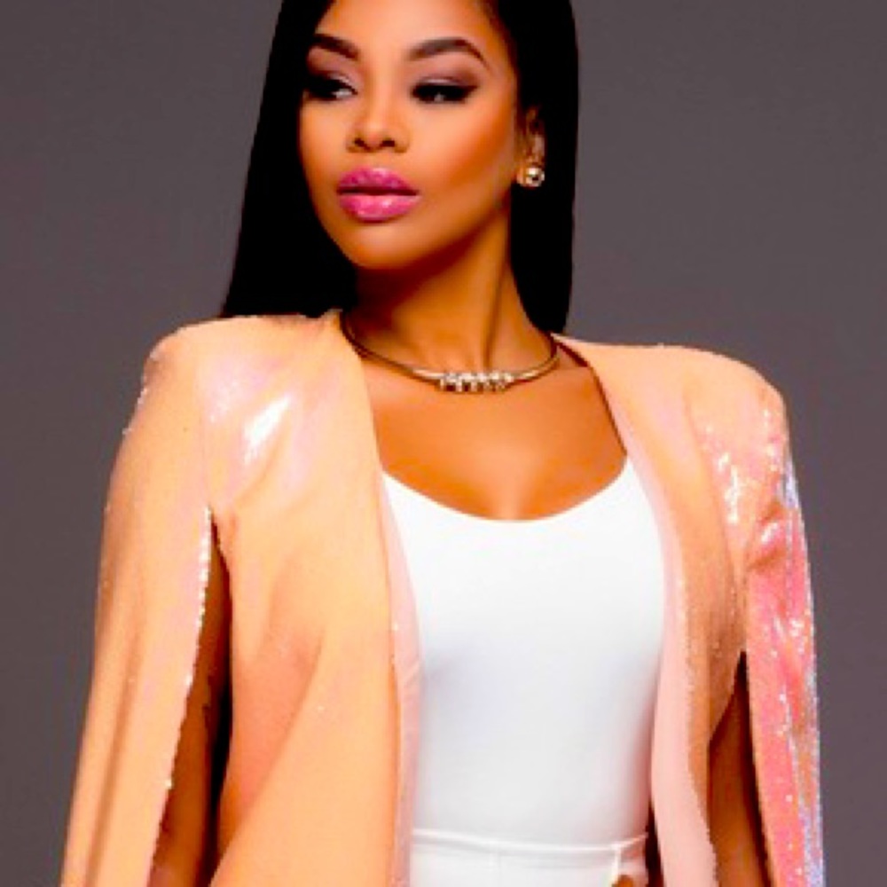Dolce Iridescent Blush Sequin Cape